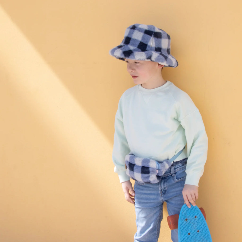 Blue Checkered Bucket Toque