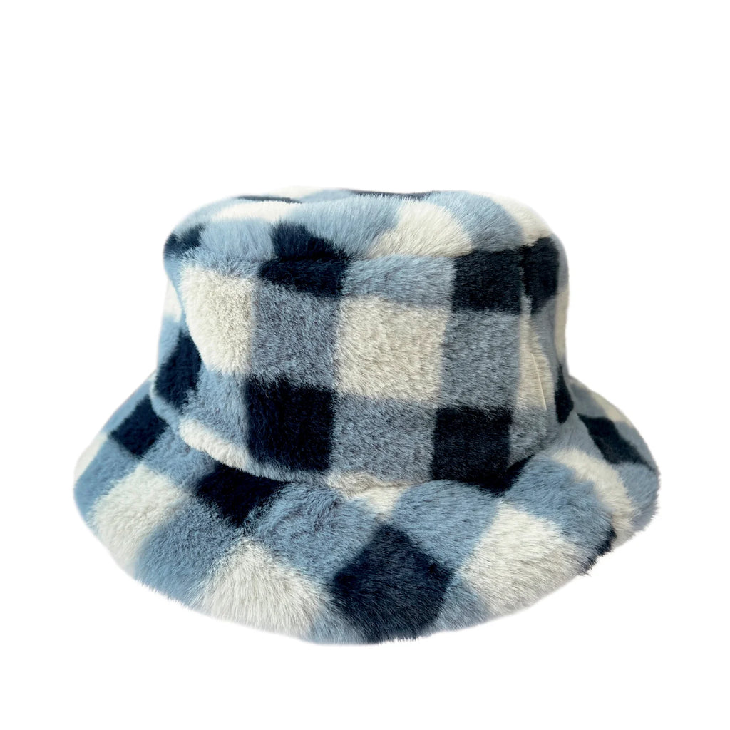 Blue Checkered Bucket Toque