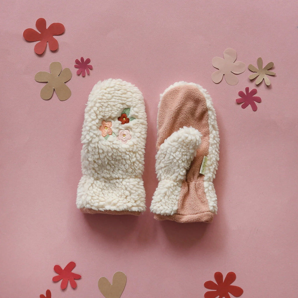 Fuzzy Floral Mittens