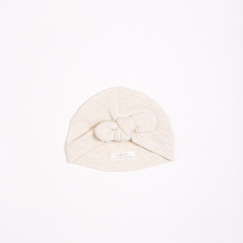 Ribbed Baby Bow Hat - Cream