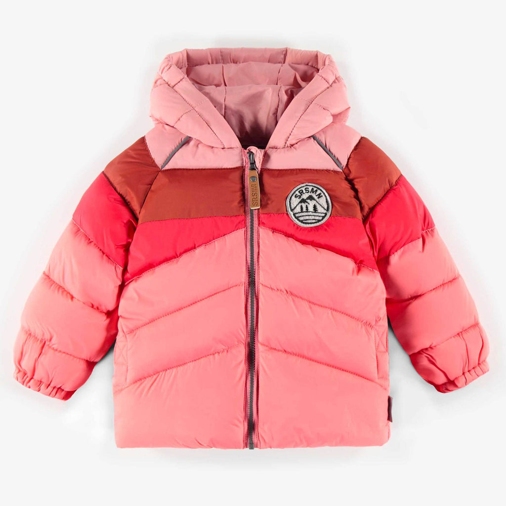 Color Block Puffer Coat - Pink