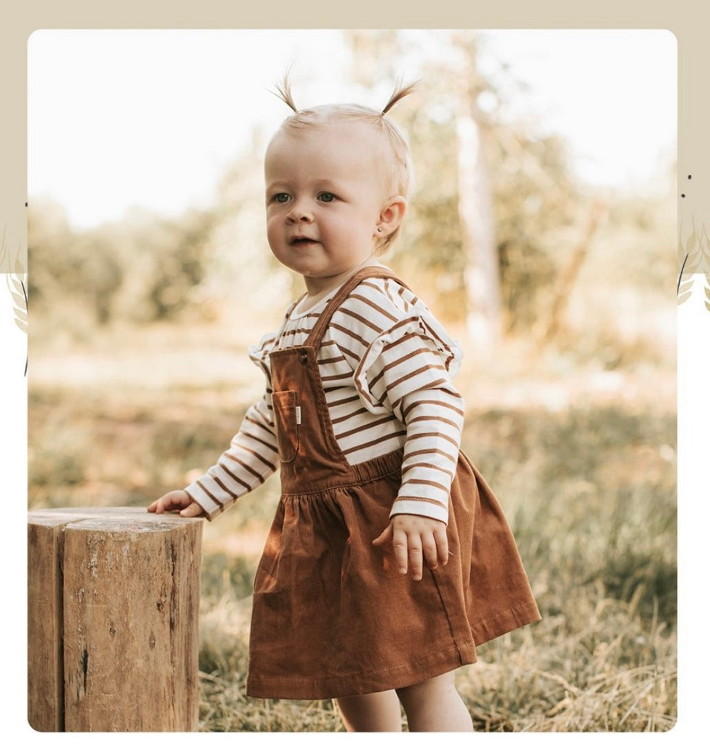 infant brown dress Chocolate Brown Sleeve and Neck Gathered Dress — Cotton Girls Dress main image 1