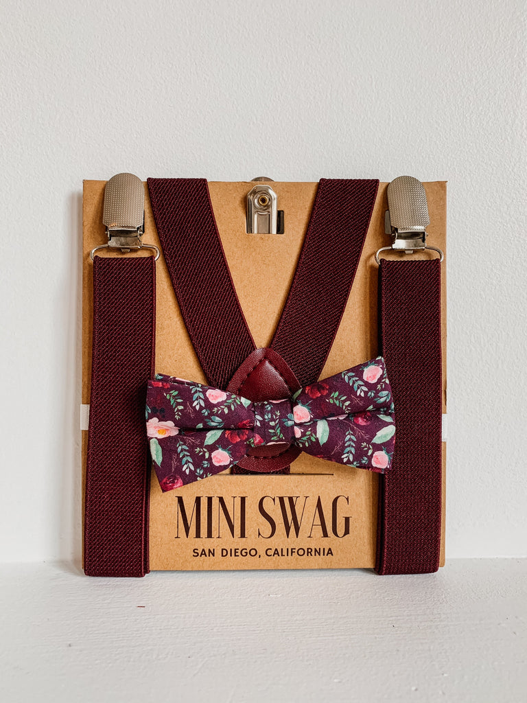 Bow Tie & Suspender Set - Wine Floral