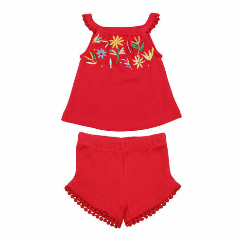 Embroidered Tank and Short Set - Red