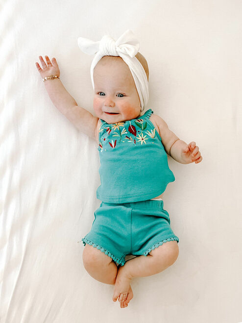 Embroidered Tank and Short Set - Teal