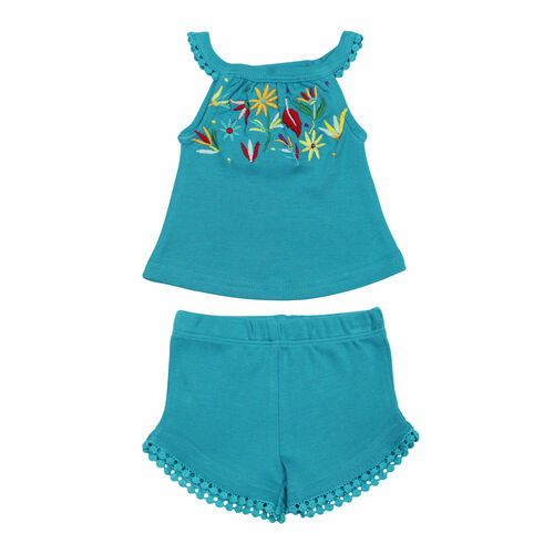 Embroidered Tank and Short Set - Teal
